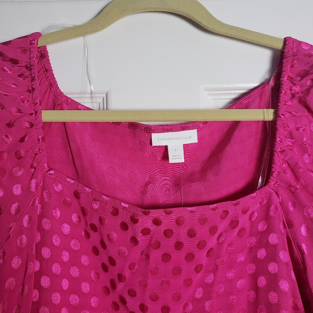 NWT Charter Club Fushia Polka Dot Long Sleeve Blouse - Picture 5 of 10